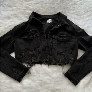 Distressed Cropped Black Demin Jacket